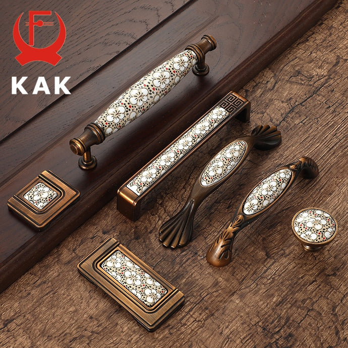 KAK Antique Bronze Ceramic Cabinet Handles Vintage Drawer