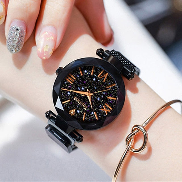 Luxury Women Watches Magnetic Starry Sky Clock
