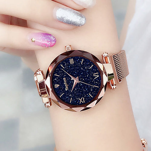 Luxury Women Watches Magnetic Starry Sky Clock